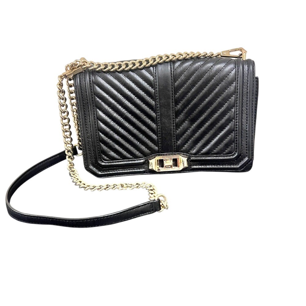 Rebecca Minkoff Small Love Crossbody Bag Black Chevron Quilted Leather